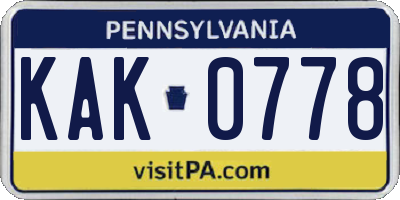 PA license plate KAK0778