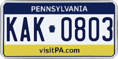 PA license plate KAK0803