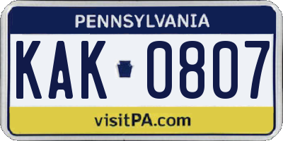 PA license plate KAK0807