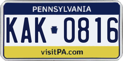 PA license plate KAK0816