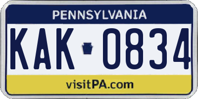 PA license plate KAK0834