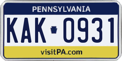 PA license plate KAK0931
