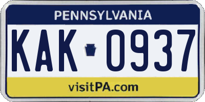 PA license plate KAK0937