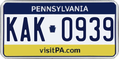 PA license plate KAK0939