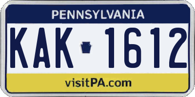 PA license plate KAK1612