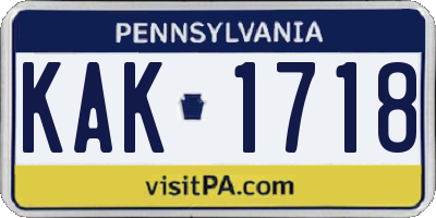 PA license plate KAK1718