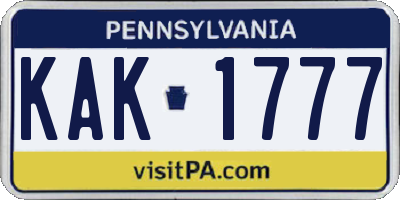 PA license plate KAK1777