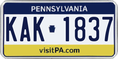 PA license plate KAK1837