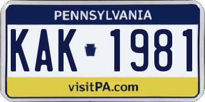 PA license plate KAK1981