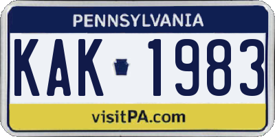 PA license plate KAK1983