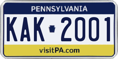 PA license plate KAK2001