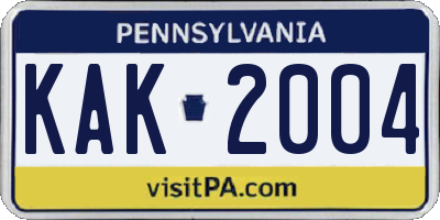 PA license plate KAK2004
