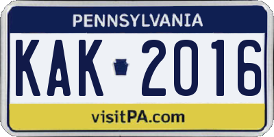 PA license plate KAK2016
