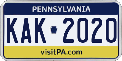 PA license plate KAK2020
