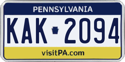 PA license plate KAK2094