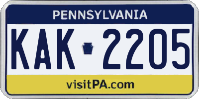 PA license plate KAK2205