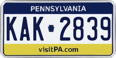 PA license plate KAK2839