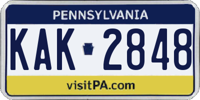 PA license plate KAK2848