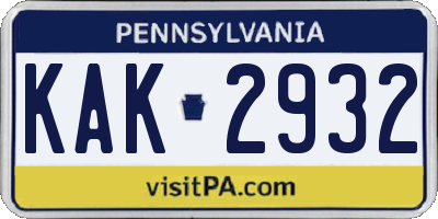 PA license plate KAK2932