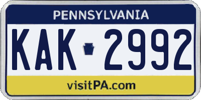 PA license plate KAK2992