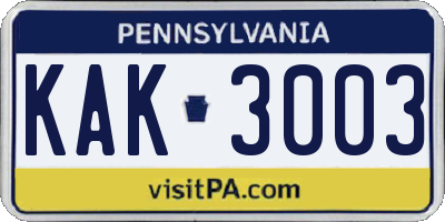 PA license plate KAK3003