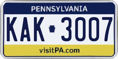 PA license plate KAK3007
