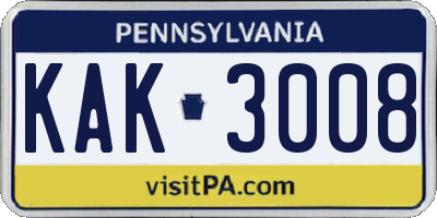 PA license plate KAK3008