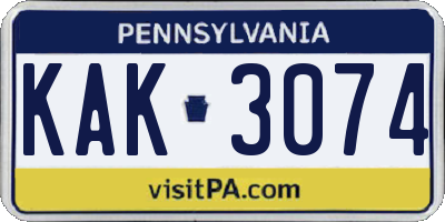 PA license plate KAK3074