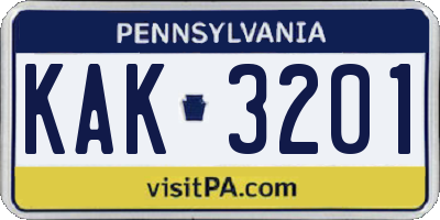 PA license plate KAK3201