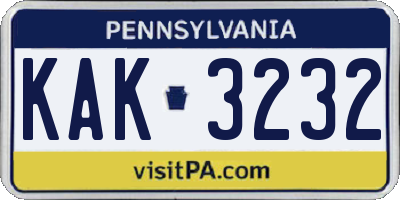 PA license plate KAK3232