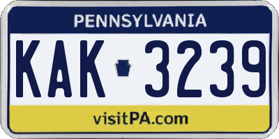 PA license plate KAK3239