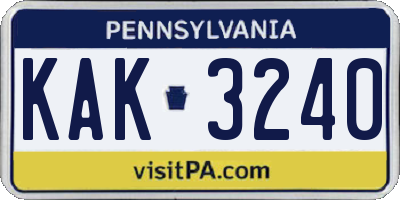 PA license plate KAK3240