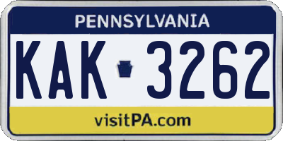 PA license plate KAK3262