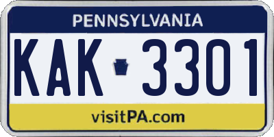 PA license plate KAK3301