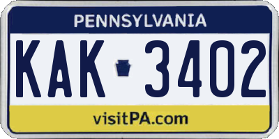 PA license plate KAK3402