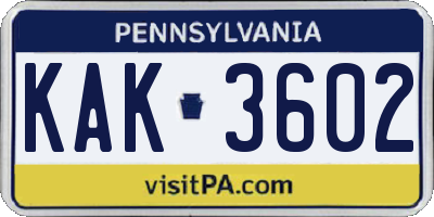 PA license plate KAK3602