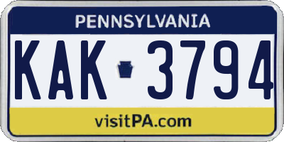 PA license plate KAK3794