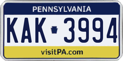 PA license plate KAK3994