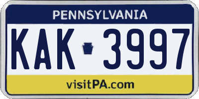 PA license plate KAK3997