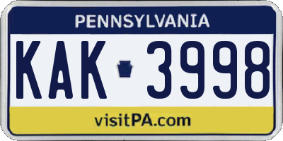 PA license plate KAK3998