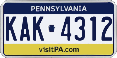 PA license plate KAK4312