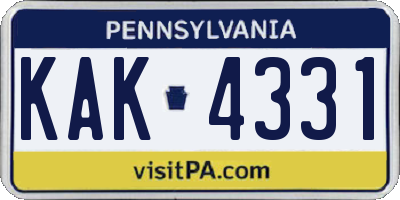PA license plate KAK4331