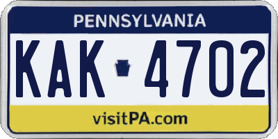 PA license plate KAK4702