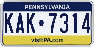 PA license plate KAK7314