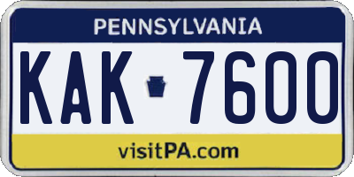 PA license plate KAK7600