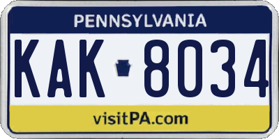 PA license plate KAK8034