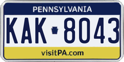 PA license plate KAK8043
