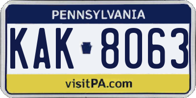PA license plate KAK8063