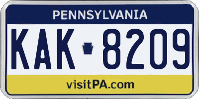 PA license plate KAK8209