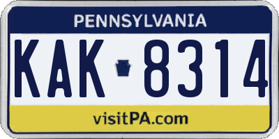 PA license plate KAK8314